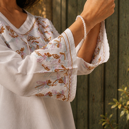 Qazmi Women's Sarah V-Neck Kashmiri Aari Work Full Sleeves Kurti