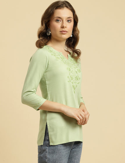 Green Self SilK Short Kurti For Women