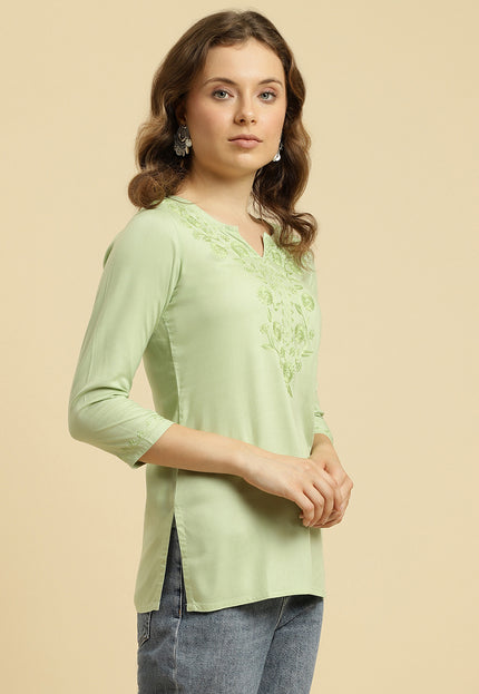Green Self SilK Short Kurti For Women