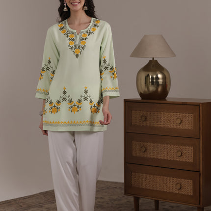 Qazmi Women Aari Embroidered Viscose Rayon Ethnic Short Kurta