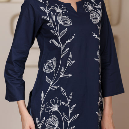 Qazmi Women's Aari Embroidered Pure Cotton Short Kurta