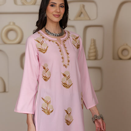 Qazmi Women Kashmiri Aari Embroidered Viscose Rayon Short Kurta