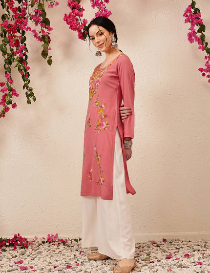 Qazmi Women's Sahar Kashmiri Aari Work Straight Kurta