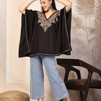QAZMI Ethnic Motifs Embroidered V-Neck Flared Sleeves Kaftan Kurti