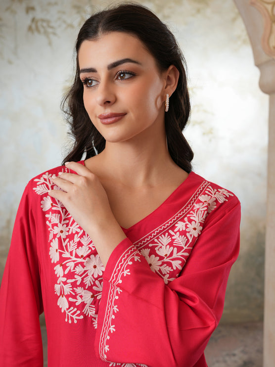 Qazmi Women's Kashmiri Aari Work Navy Blue CoOrd Set