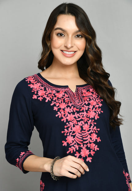 Blue Pink Aari Long Kurti For Women