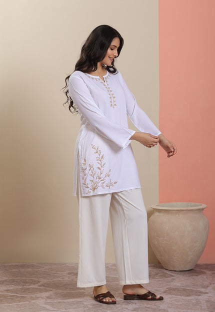 Qazmi Women's Aari Embroidered Pure Cotton Short Kurta