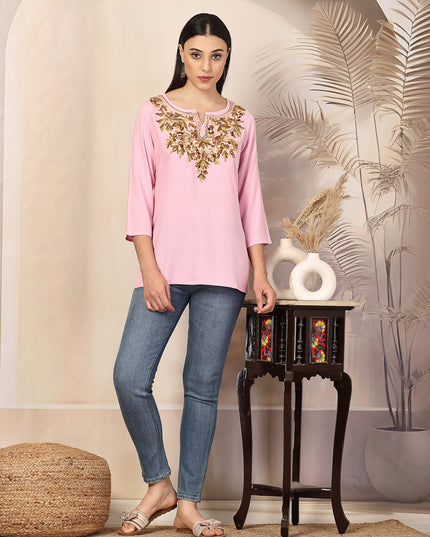 Aliyna Pink Short Kurti For Women