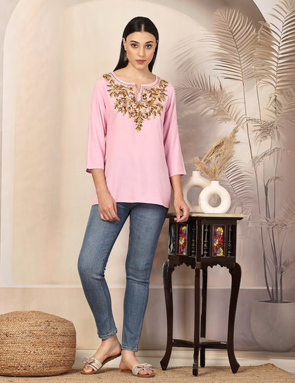 Aliyna Pink Short Kurti For Women
