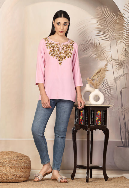 Aliyna Pink Short Kurti For Women