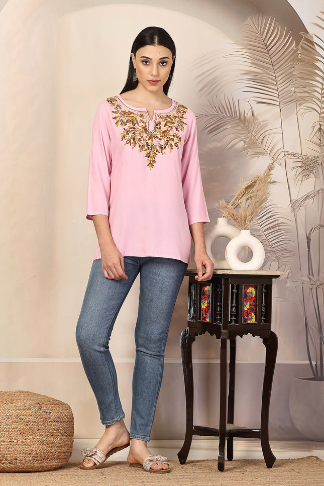 Aliyna Pink Short Kurti For Women