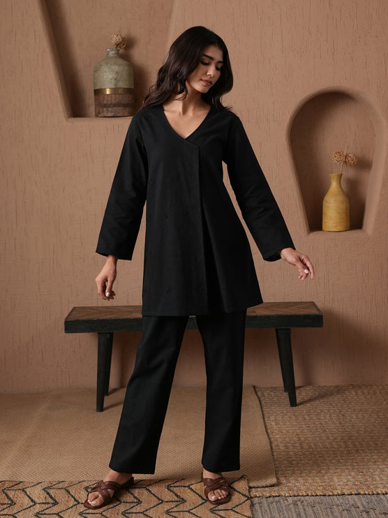 Qazmi Women's Cotton Linen Kashmiri Aari Work CoOrd Set