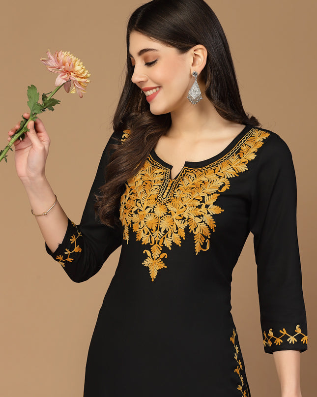 Black Kerry Long Kurti For Women