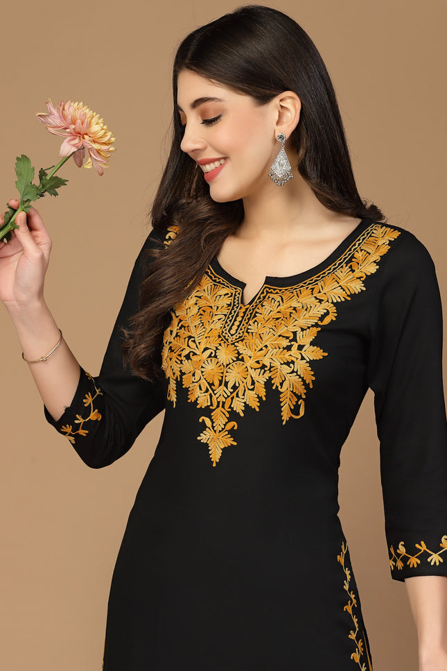 Black Kerry Long Kurti For Women