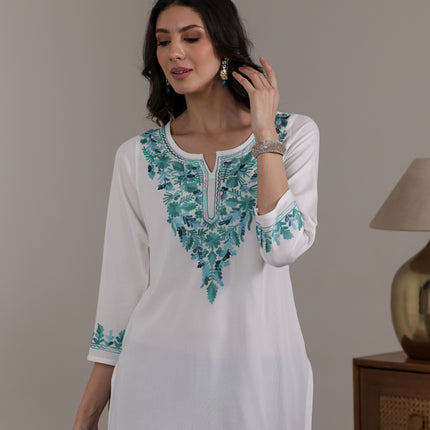 Qazmi Women's Noor Kashmiri Aari Work Straight Kurta