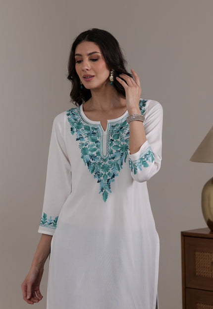 Qazmi Women's Noor Kashmiri Aari Work Straight Kurta