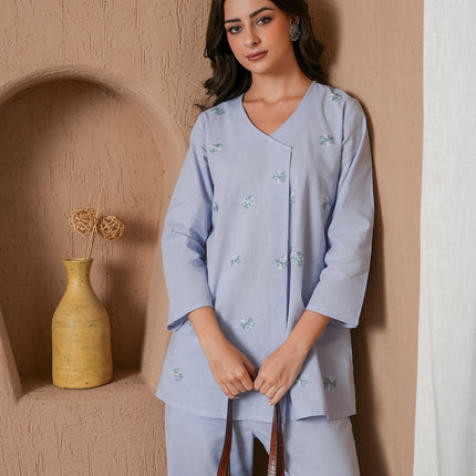 Qazmi Women's Cotton Linen Kashmiri Aari Work CoOrd Set