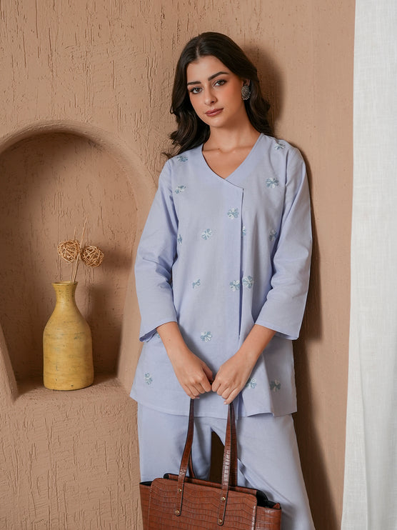 Qazmi Women's Cotton Linen Kashmiri Aari Work CoOrd Set