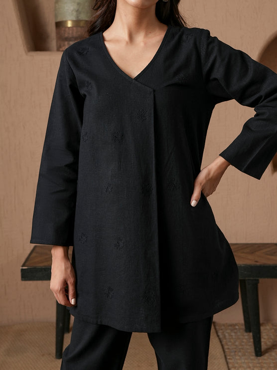 Qazmi Women's Cotton Linen Kashmiri Aari Work CoOrd Set