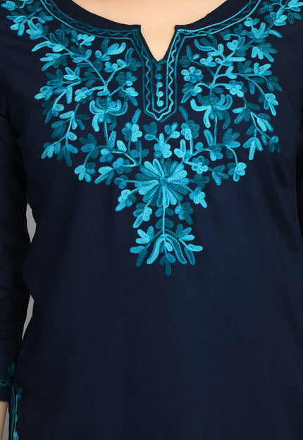 Blue Rama Green Aari Short Kurti For Women