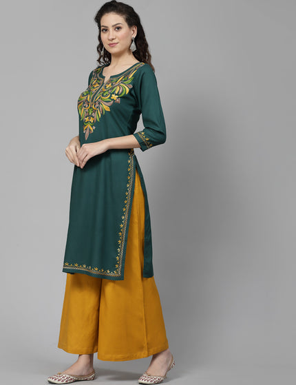 Bushra Green Aari Long Kurti For Women
