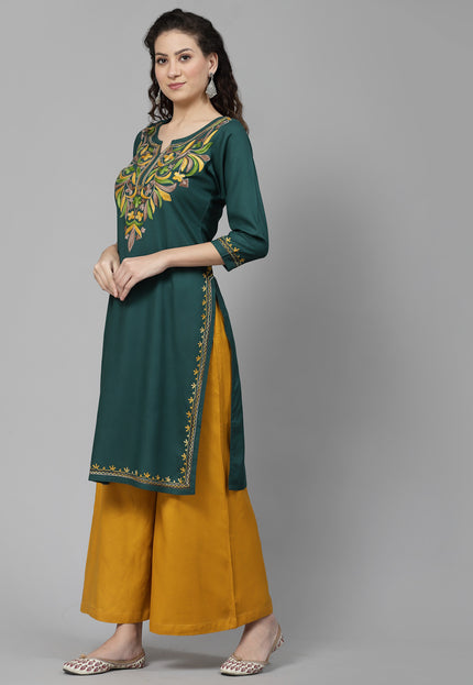 Bushra Green Aari Long Kurti For Women