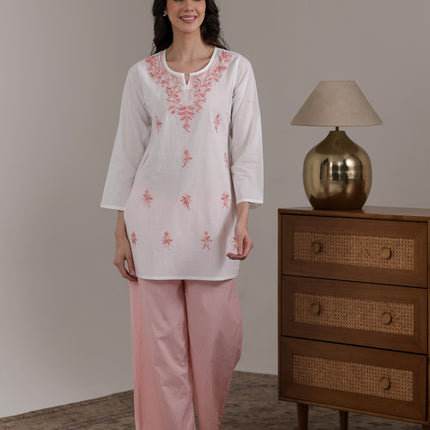 Qazmi Women's Aari Embroidered Pure Cotton Short Kurta