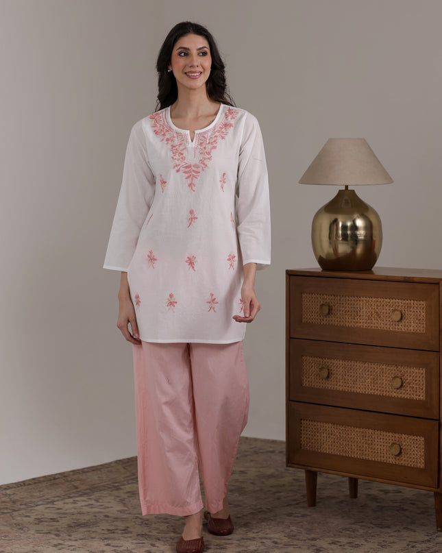 Qazmi Women's Aari Embroidered Pure Cotton Short Kurta