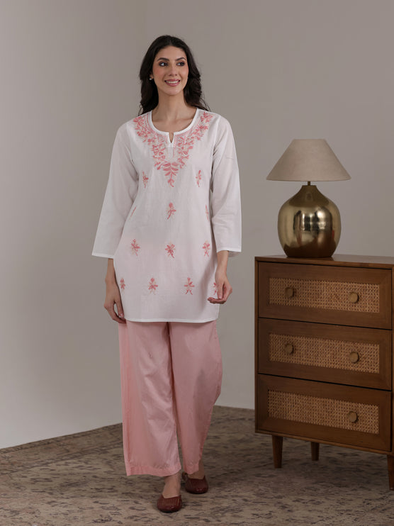 Qazmi Women's Aari Embroidered Pure Cotton Short Kurta