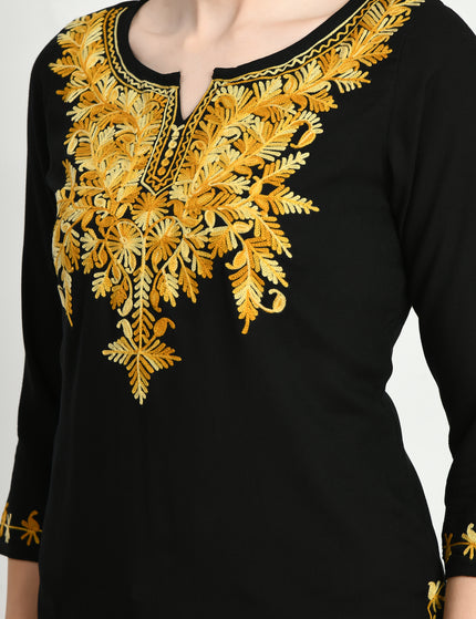 Black Kerry Aari Short Kurti For Women