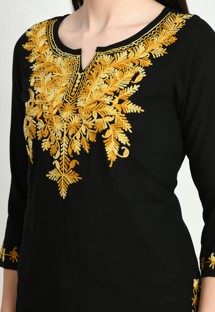 Black Kerry Aari Short Kurti For Women