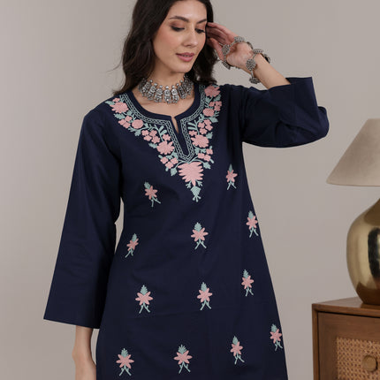 Qazmi Women's Aari Embroidered Pure Cotton Short Kurta