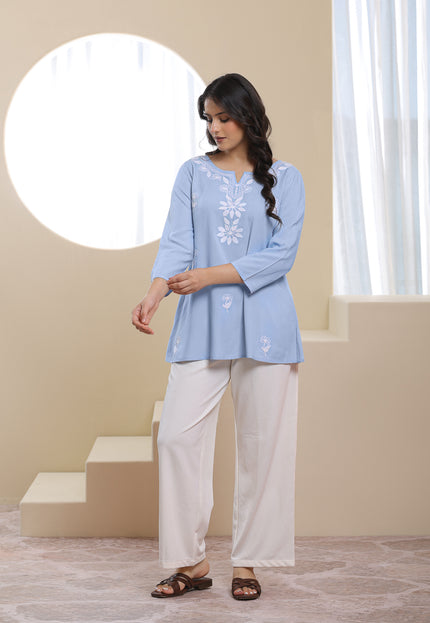 Qazmi Women's Kashmiri Aari Embroidered Viscose Rayon A-Line Flared Kurti