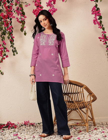 Qazmi Women's Pure Cotton Kashmiri Aari Work White Kurti
