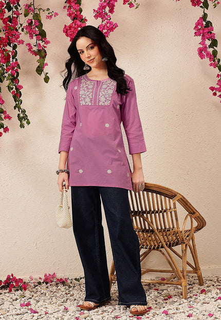 Qazmi Women's Pure Cotton Kashmiri Aari Work White Kurti