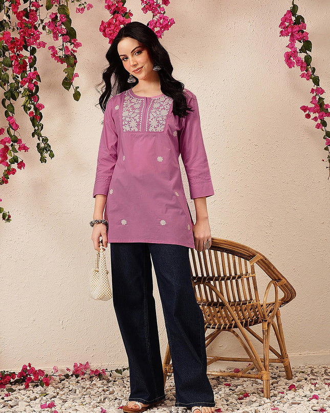 Qazmi Women's Pure Cotton Kashmiri Aari Work White Kurti