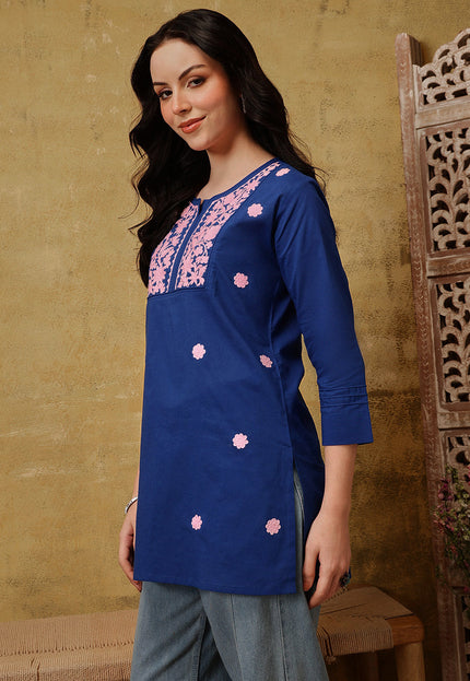 Qazmi Women's Pure Cotton Kashmiri Aari Work White Kurti