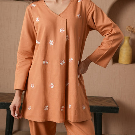 Qazmi Women's Cotton Linen Kashmiri Aari Work CoOrd Set