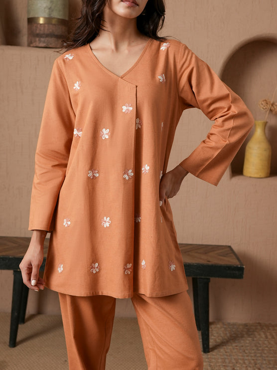 Qazmi Women's Cotton Linen Kashmiri Aari Work CoOrd Set
