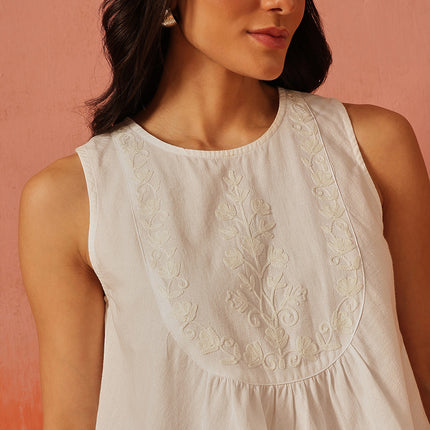 Qazmi Women's Aari Work Sleeveless Peplum Cotton Kurti