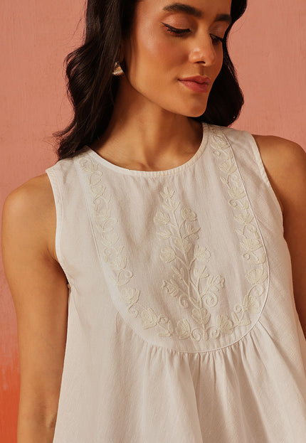 Qazmi Women's Aari Work Sleeveless Peplum Cotton Kurti