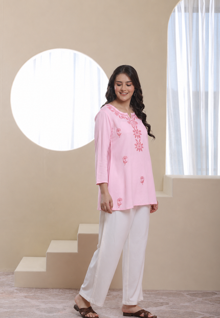 Qazmi Women's Kashmiri Aari Embroidered Viscose Rayon A-Line Flared Kurti