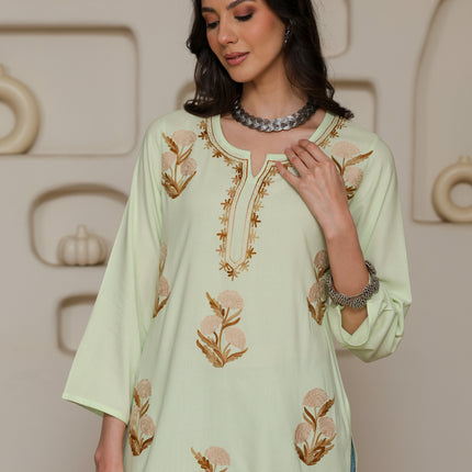 Qazmi Women Kashmiri Aari Embroidered Viscose Rayon Short Kurta