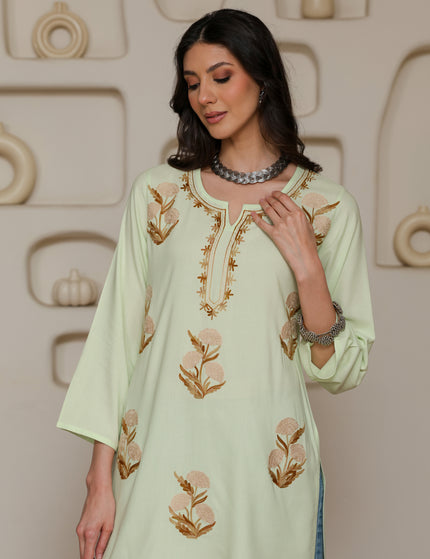 Qazmi Women Kashmiri Aari Embroidered Viscose Rayon Short Kurta