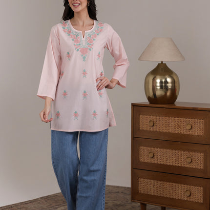 Qazmi Women's Aari Embroidered Pure Cotton Short Kurta