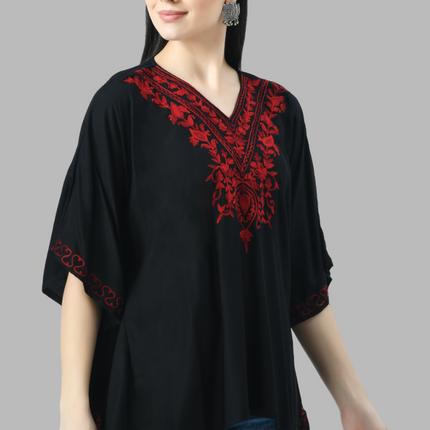 Qazmi  V-Neck Flared Sleeves Aari Work Kaftan Kurti