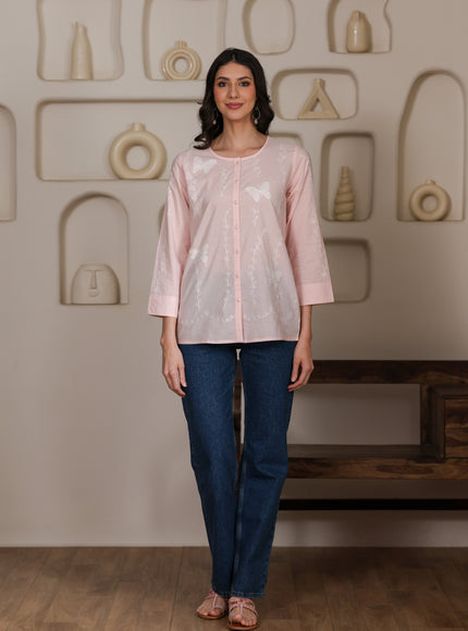 Qazmi Women Aari Embroidered Pure Cotton Buttoned Top