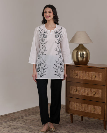 Qazmi Women's Aari Embroidered Pure Cotton Short Kurta