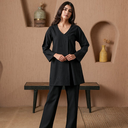 Qazmi Women's Cotton Linen Kashmiri Aari Work CoOrd Set