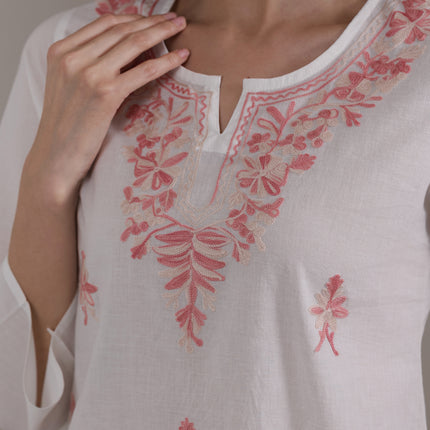 Qazmi Women's Aari Embroidered Pure Cotton Short Kurta